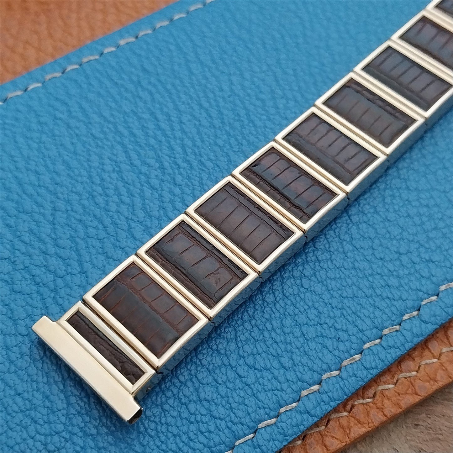 19mm 18mm Gold Filled & Alligator Classic Gemex USA nos 1950s Vintage Watch Band