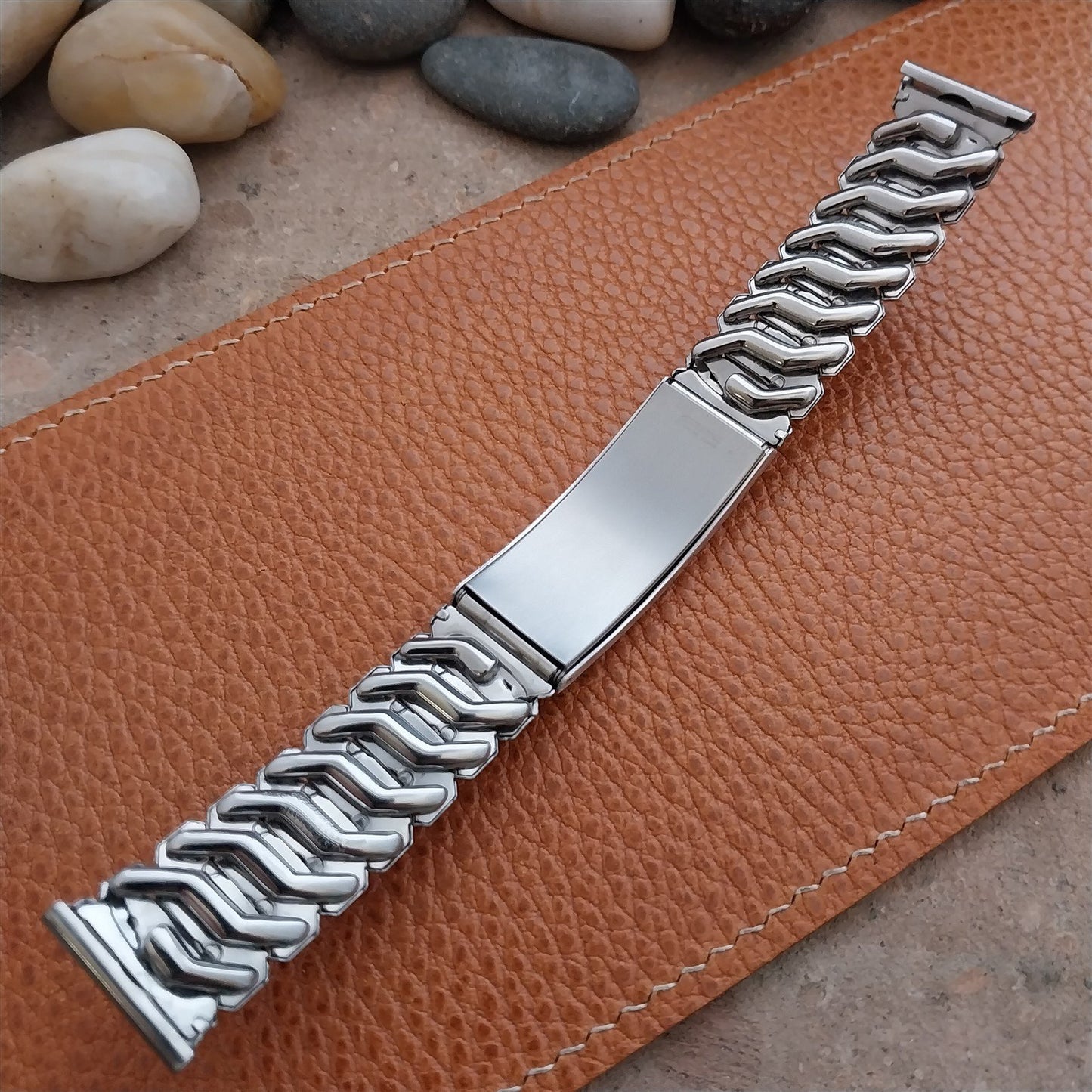 1950s Kestenmade Photo Wide Stainless & Sterling nos Vintage Watch Band