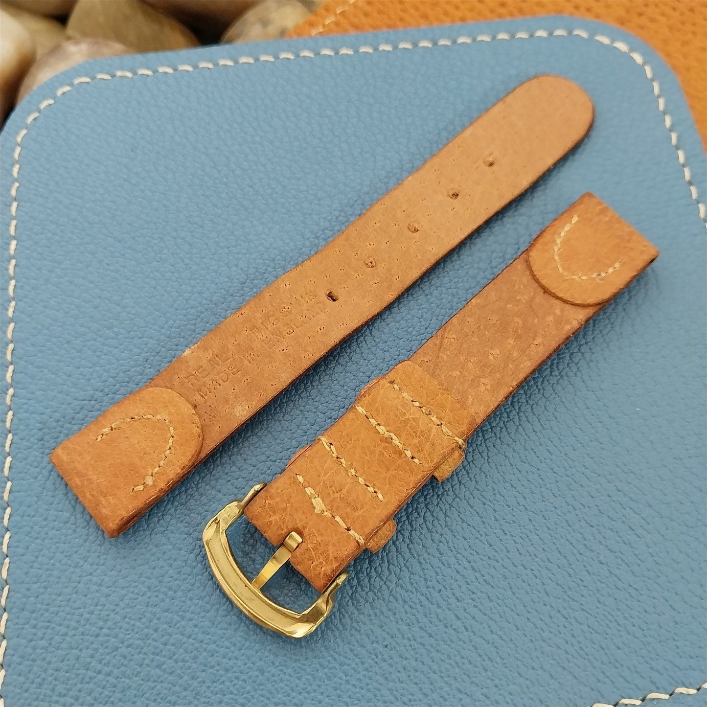 1940s Single Layer Hazel Pigskin 5/8" Vintage Watch Band & Deluxe Buckle