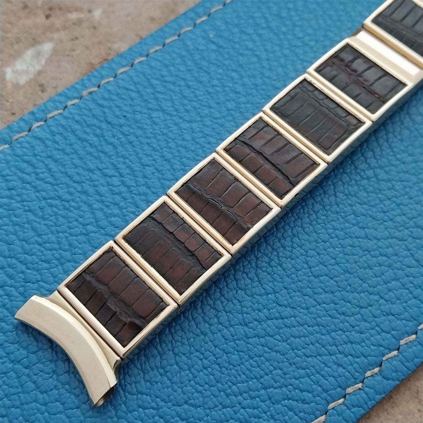 Vintage 19mm 18mm Gold Filled & Alligator Gemex Caballero nos 1950s Watch Band