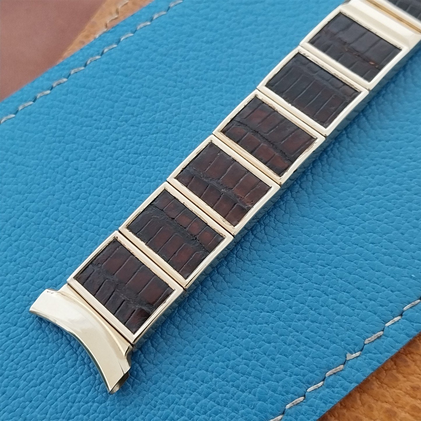 Vintage 19mm 18mm Gold Filled & Alligator Gemex Caballero nos 1950s Watch Band