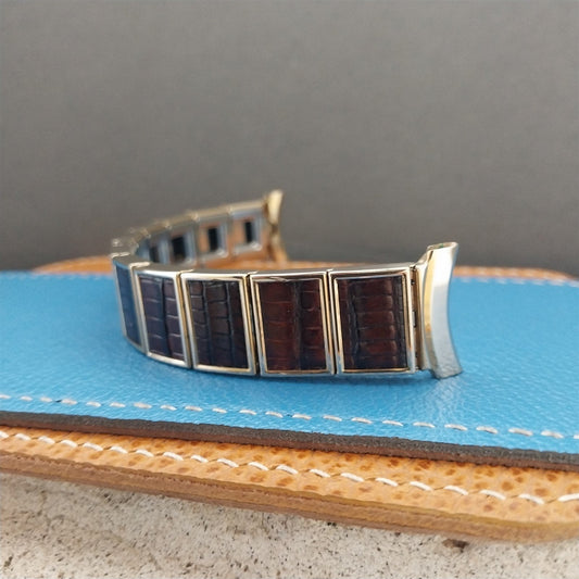 19mm 18mm Gold Filled & Alligator Gemex Caballero nos 1950s Vintage Watch Band