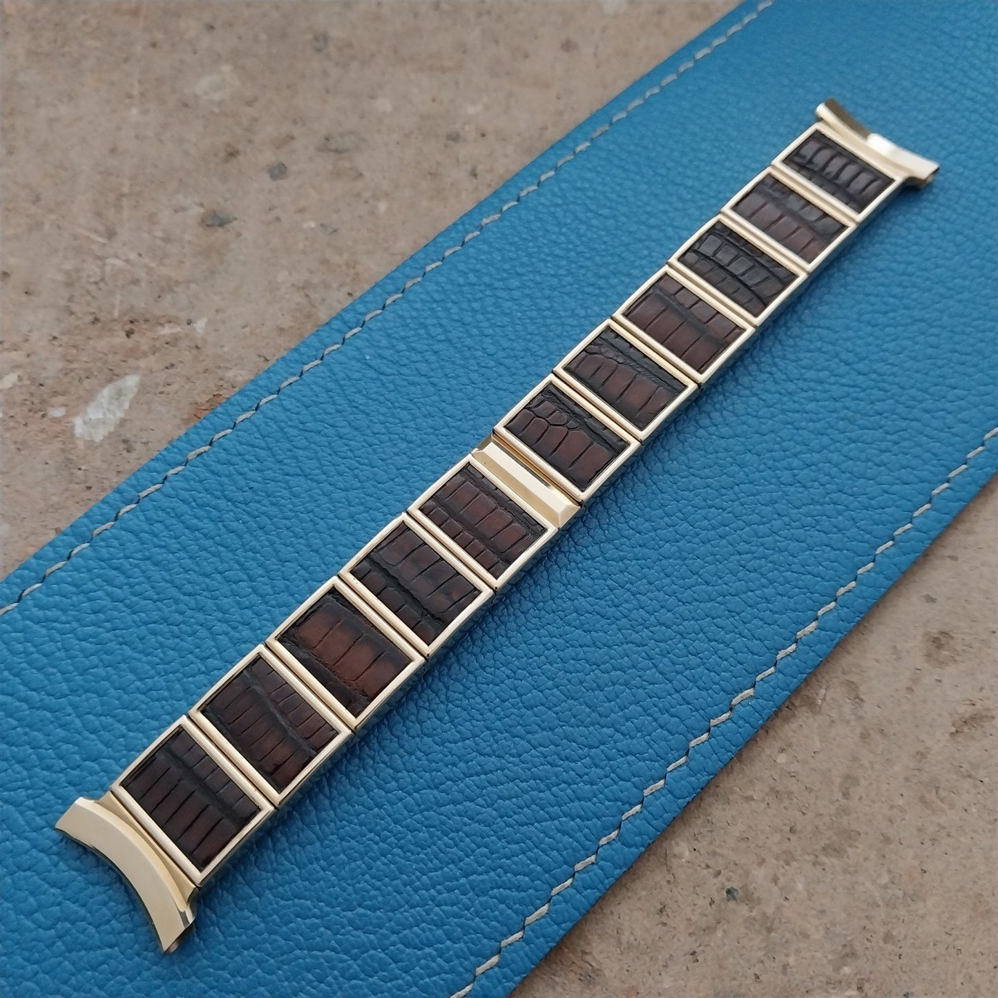 19mm 18mm Gold Filled & Alligator Gemex Caballero nos 1950s Vintage Watch Band