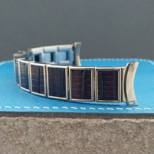 19mm 18mm Gold Filled & Alligator Gemex Caballero nos 1950s Vintage Watch Band