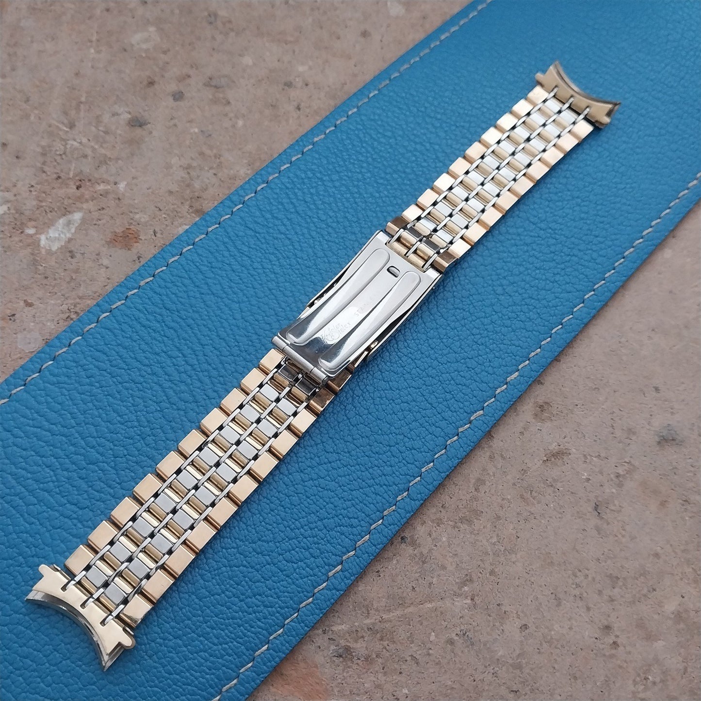 19mm 18mm Kreisler Stelux Stainless Steel & Gold Unused Vintage Watch Band