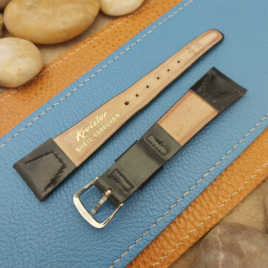 Shell Cordovan 19mm Tapered Black Kreisler nos Unused 1960s Vintage Watch Band