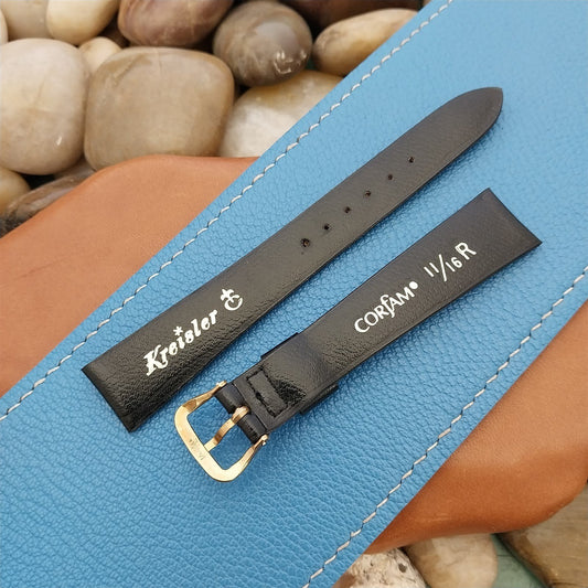 11/16" Kreisler Black Corfam Tapered Unused 1960s-1970s Vintage Watch Strap