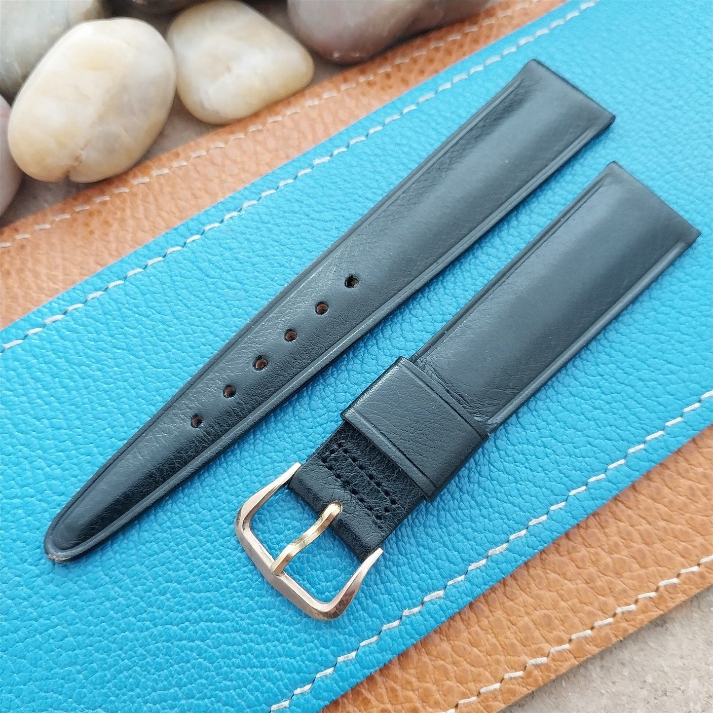 3/4" Kreisler Trapeze Tapered Black Calf Leather nos Vintage Watch Band