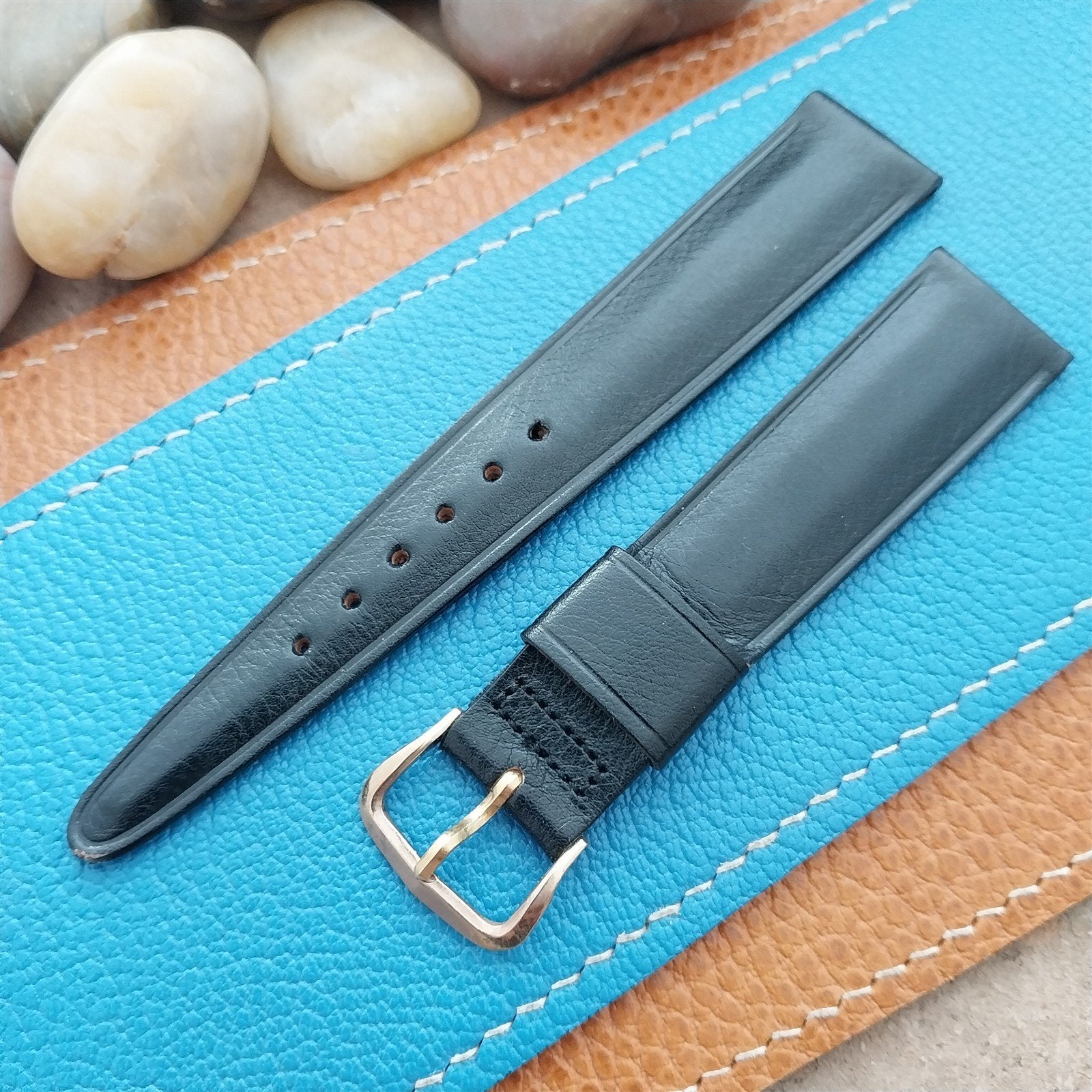 3/4" Kreisler Trapeze Tapered Black Calf Leather nos Vintage Watch Band