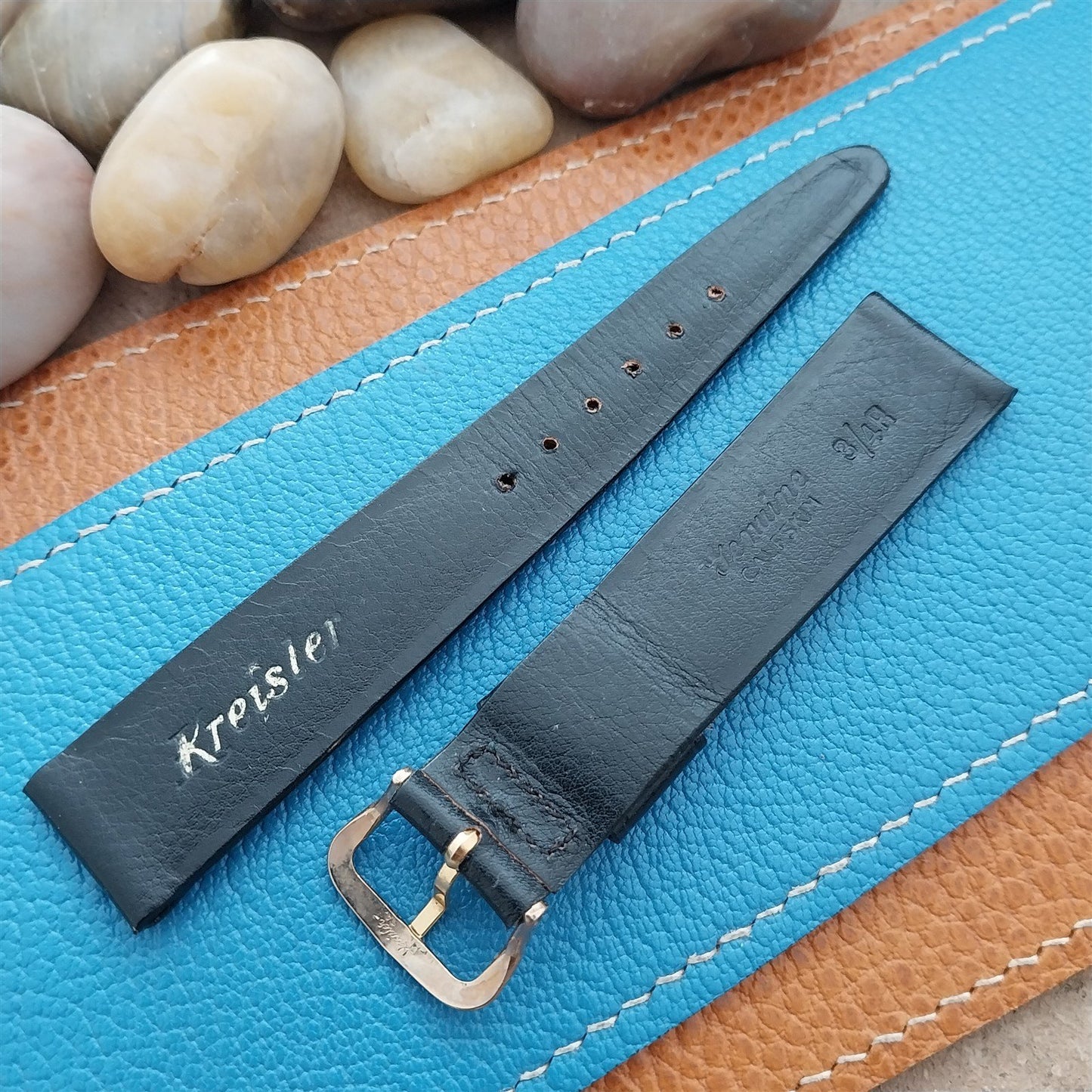 3/4" Kreisler Trapeze Tapered Black Calf Leather nos Vintage Watch Band