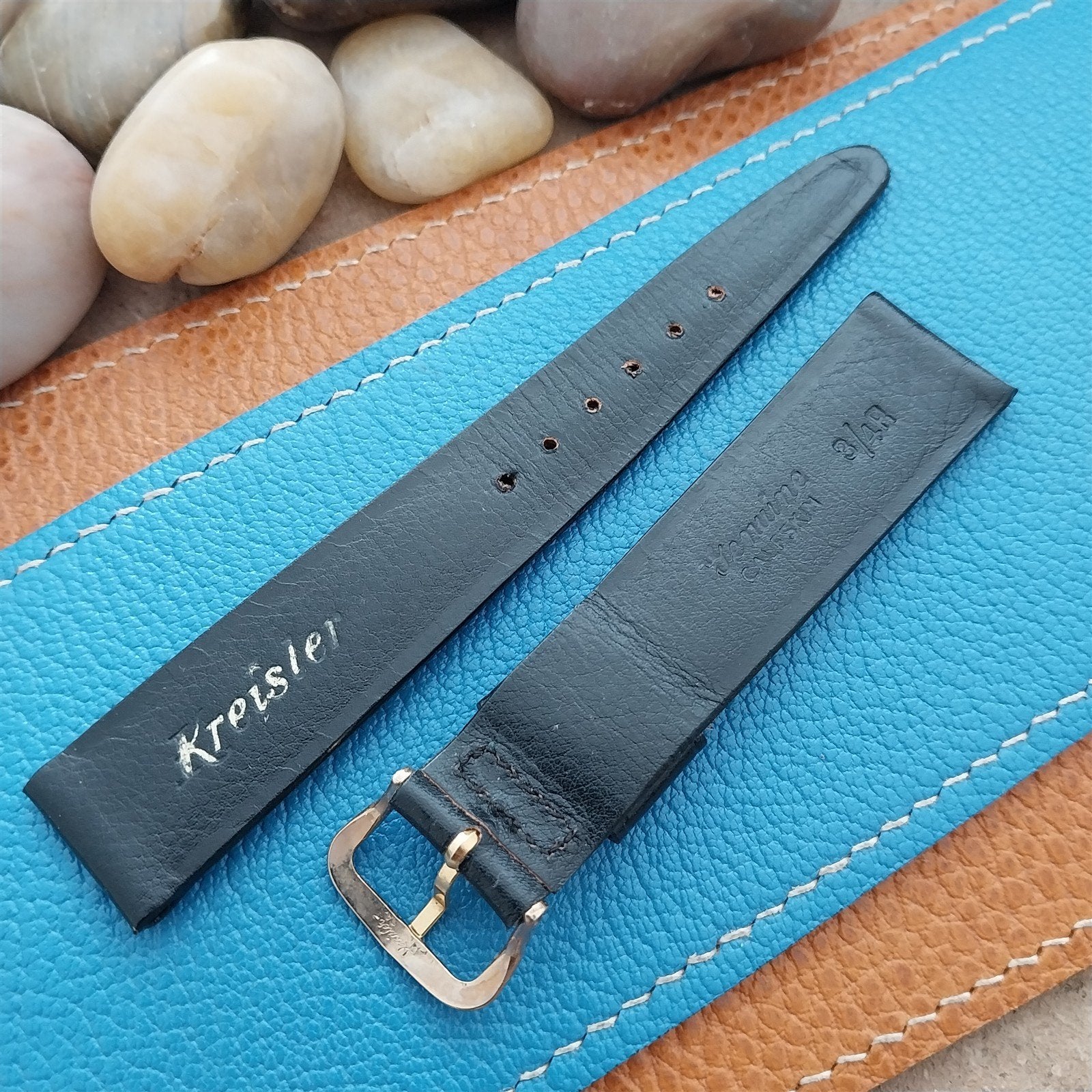 3/4" Kreisler Trapeze Tapered Black Calf Leather nos Vintage Watch Band