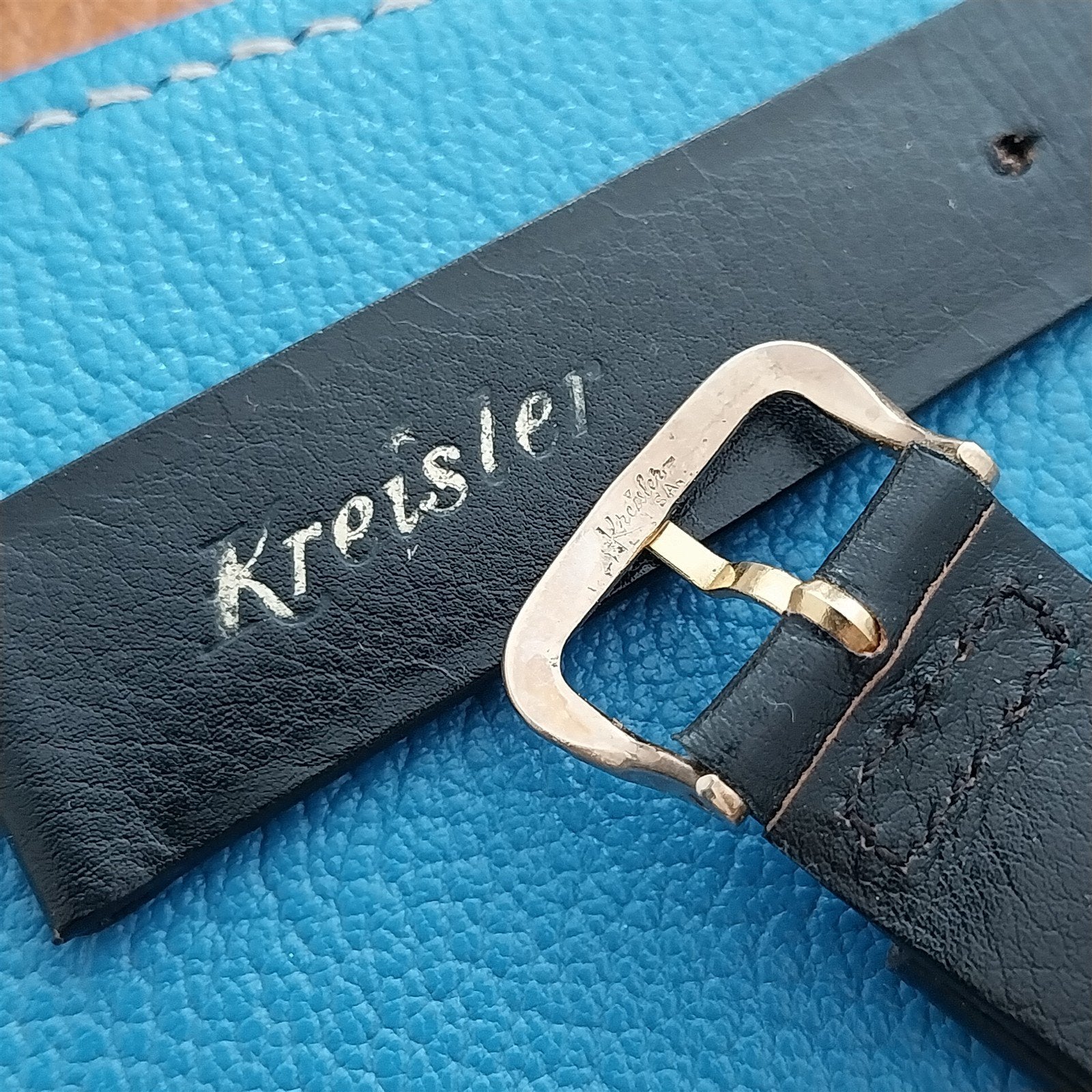 3/4" Kreisler Trapeze Tapered Black Calf Leather nos Vintage Watch Band