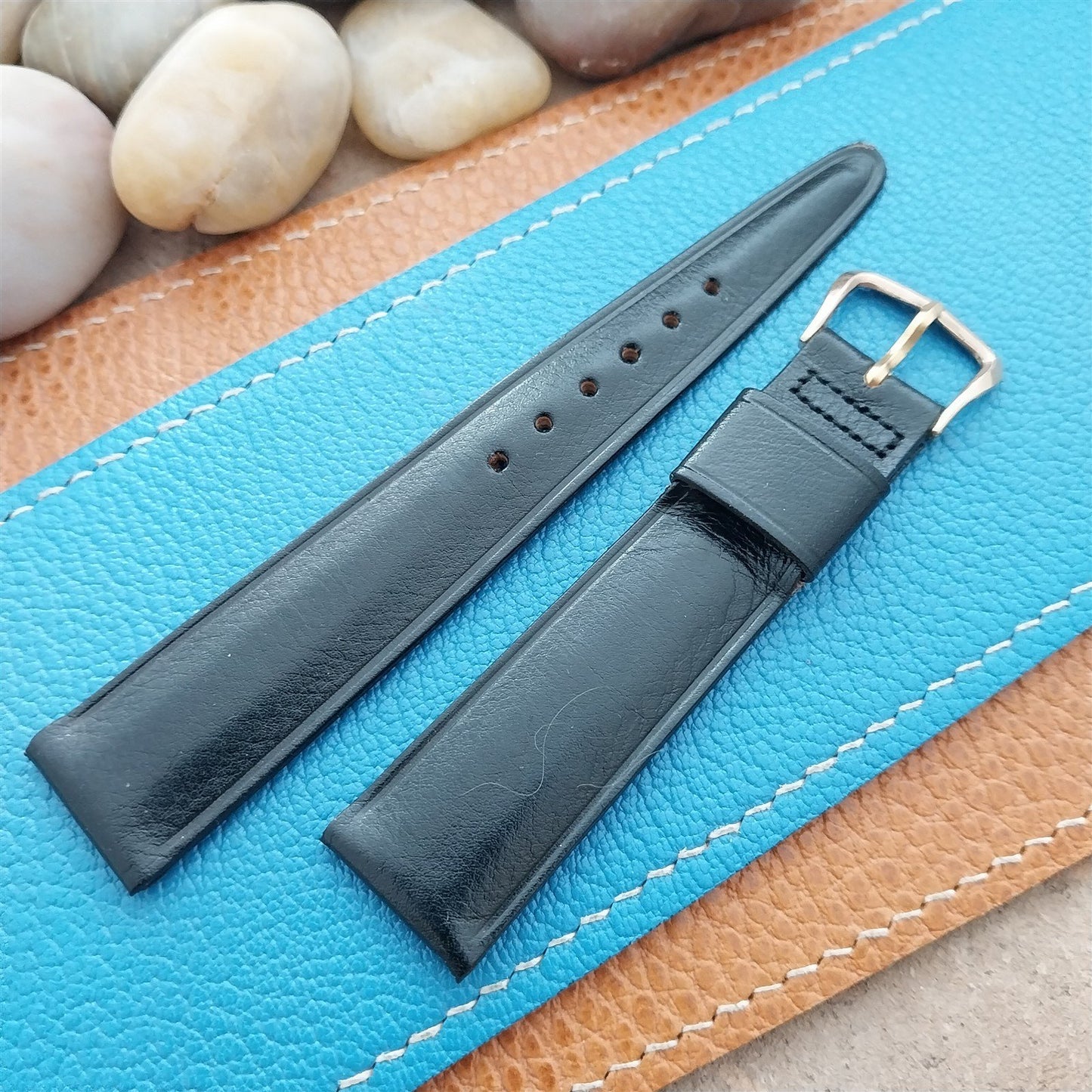 3/4" Kreisler Trapeze Tapered Black Calf Leather nos Vintage Watch Band