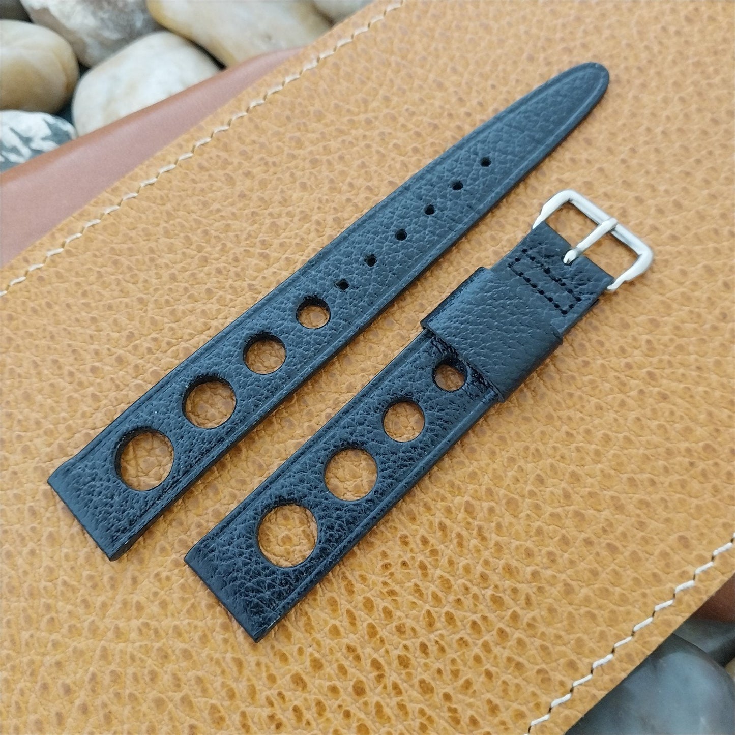 5/8" 16mm Kreisler Black Leather Rally Unused 1960s-1970s Vintage Watch Band