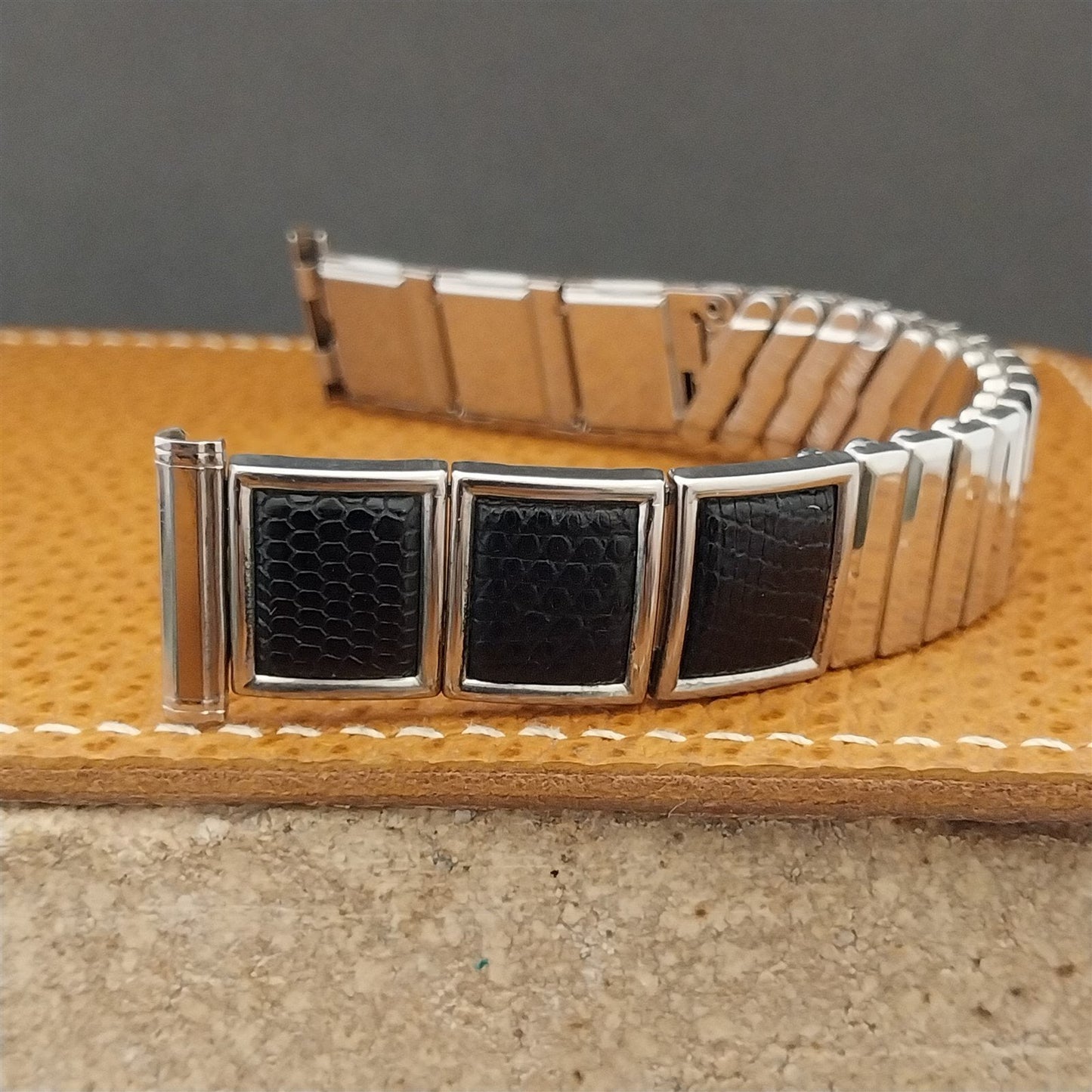 Stainless Steel & Lizard Hadley USA nos 1960s Vintage Watch Band