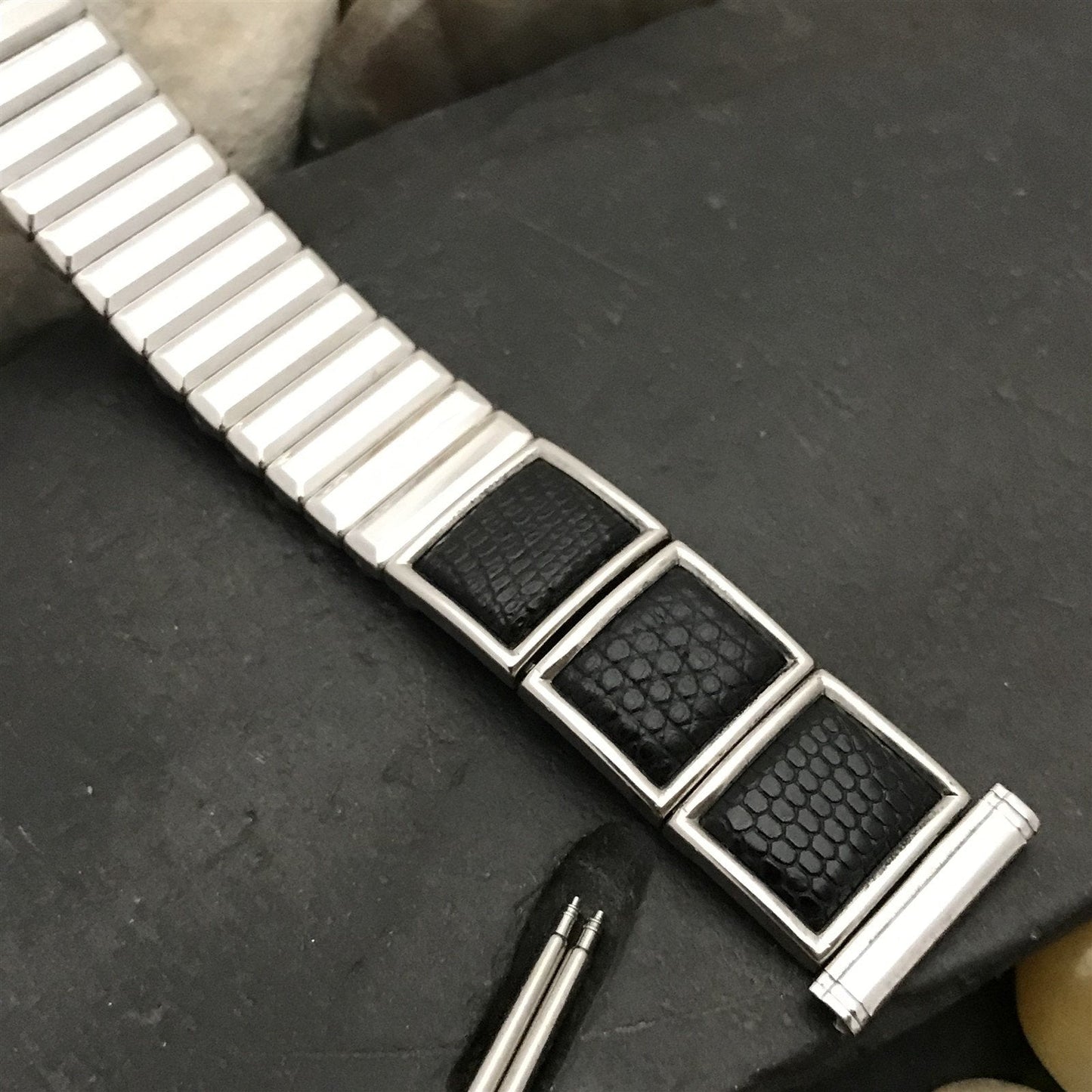 Stainless Steel & Lizard Hadley USA nos 1960s Vintage Watch Band