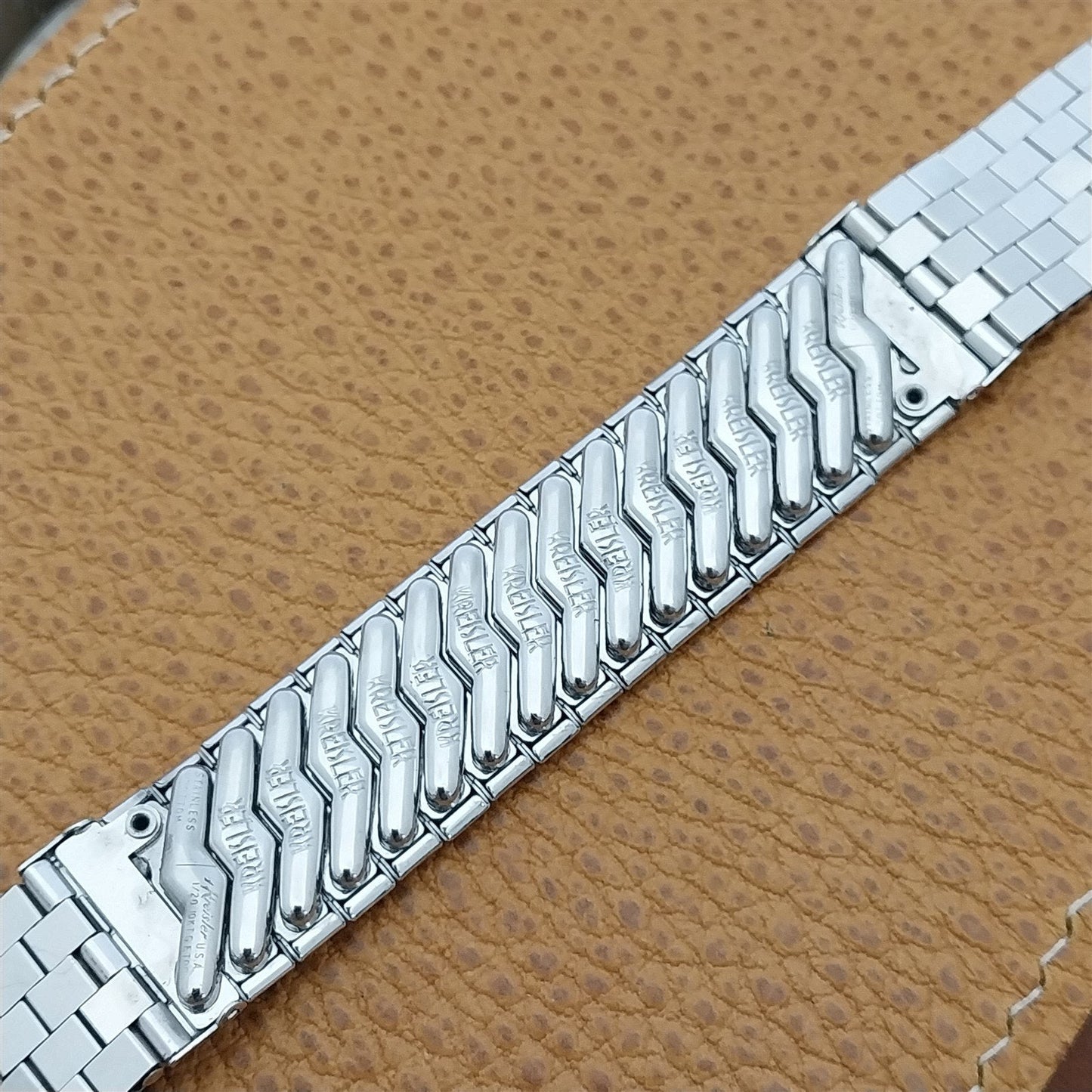 5/8" Kreisler USA 10k White Gold-Filled Brick Link 1960s nos Vintage Watch Band