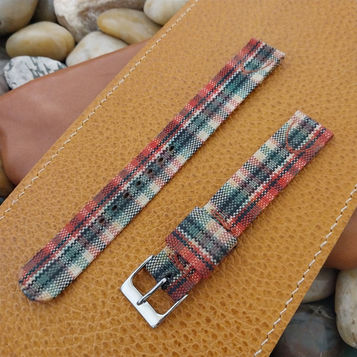 Long 16.7mm Madras Plaid Tropical Nylon Unused Classic 1950s Vintage Watch Band