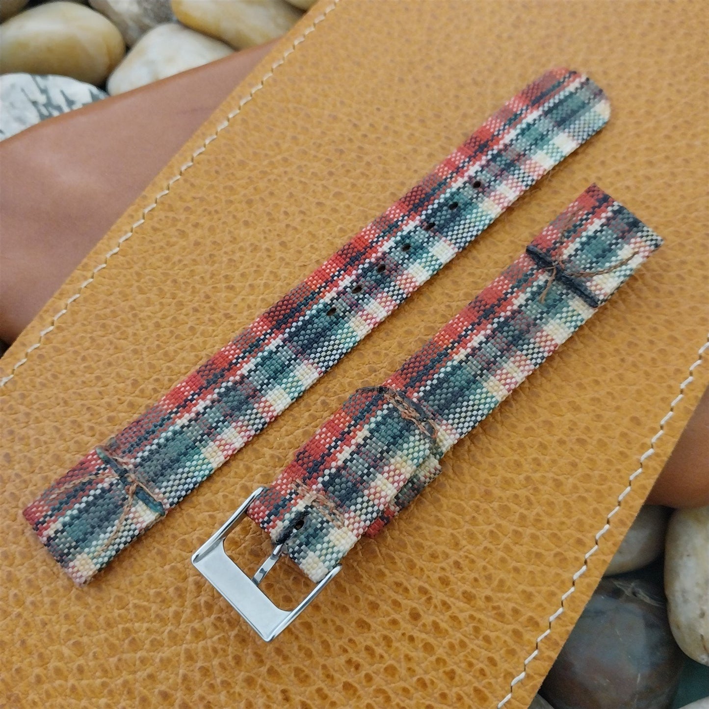 Long 16.7mm Madras Plaid Tropical Nylon Unused Classic 1950s Vintage Watch Band