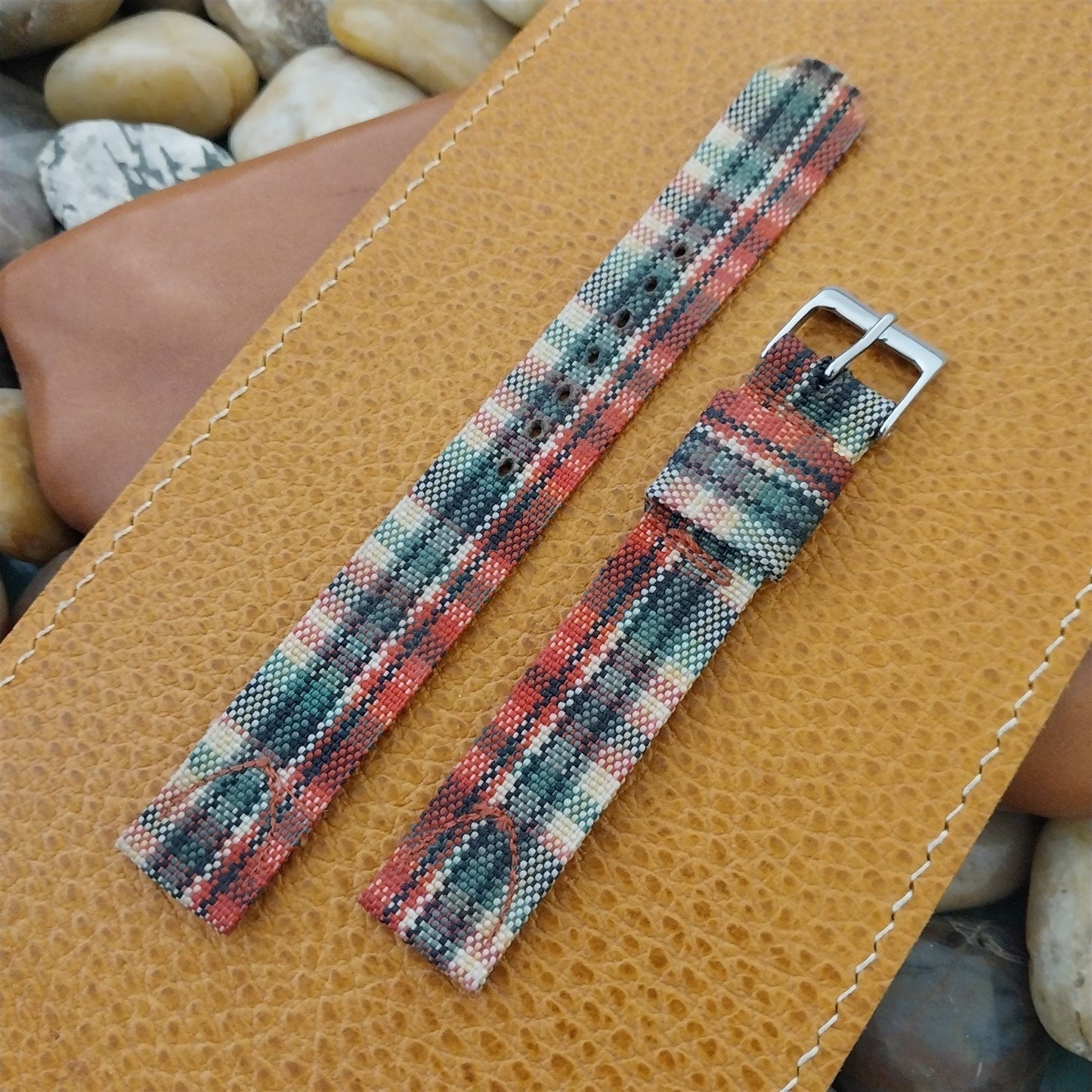 Long 16.7mm Madras Plaid Tropical Nylon Unused Classic 1950s Vintage Watch Band