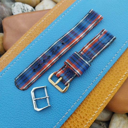 5/8" 16mm Blue & Red Madras Plaid Tropical Nylon Unused 1950s Vintage Watch Band