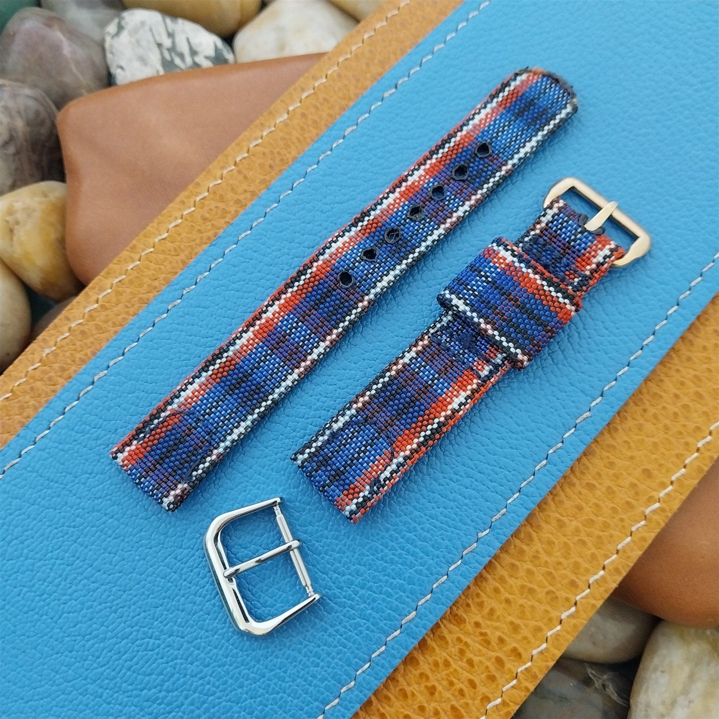 5/8" 16mm Blue & Red Madras Plaid Tropical Nylon Unused 1950s Vintage Watch Band