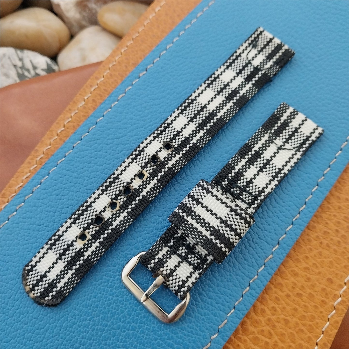 16mm Black & White Madras Plaid Tropical Nylon Unused 1950s Vintage Watch Band