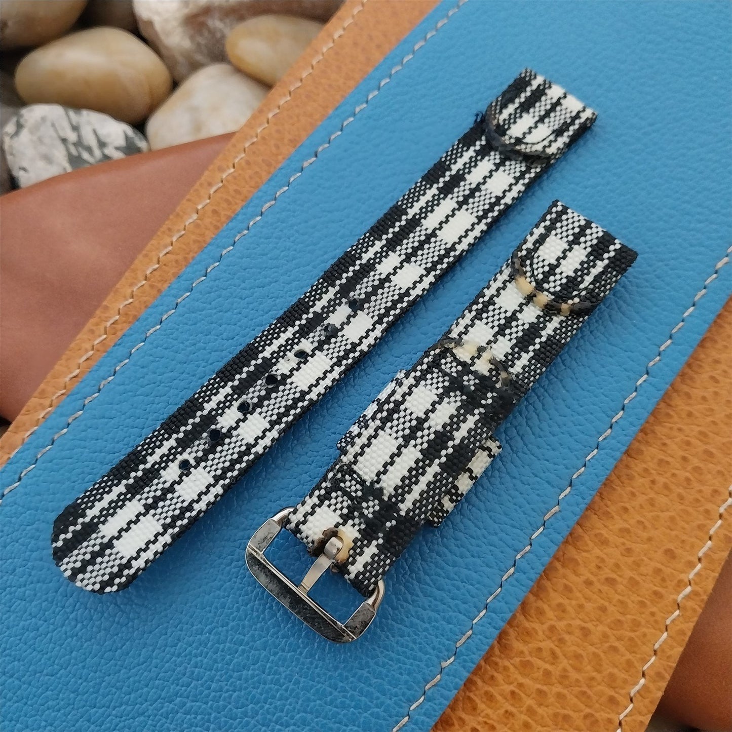 16mm Black & White Madras Plaid Tropical Nylon Unused 1950s Vintage Watch Band