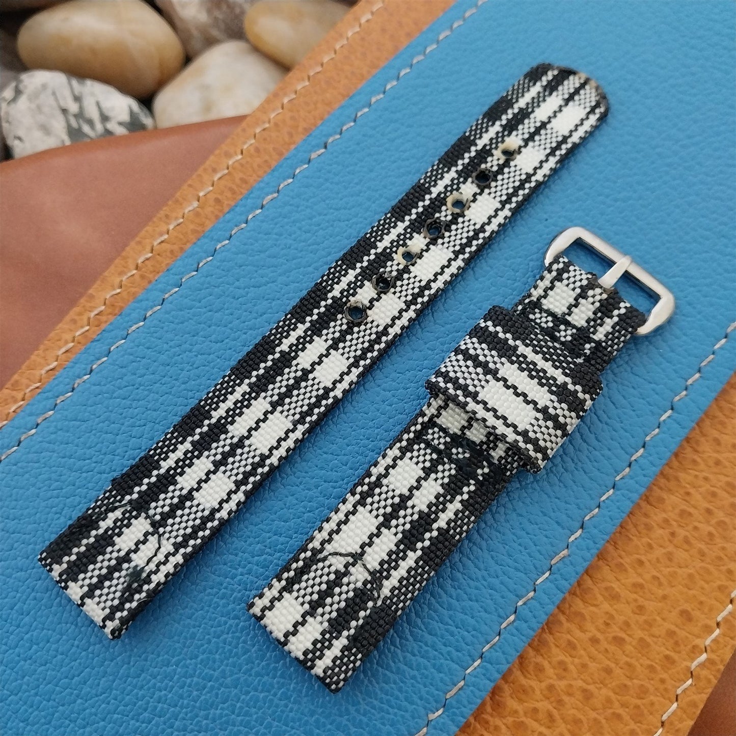 16mm Black & White Madras Plaid Tropical Nylon Unused 1950s Vintage Watch Band