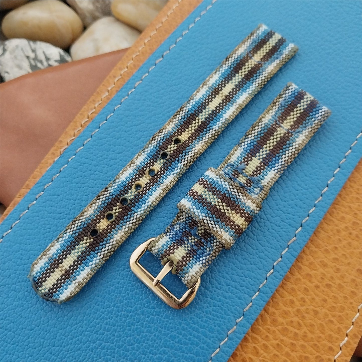 5/8" Blue & Yellow Madras Plaid Tropical Nylon Unused 1950s Vintage Watch Band