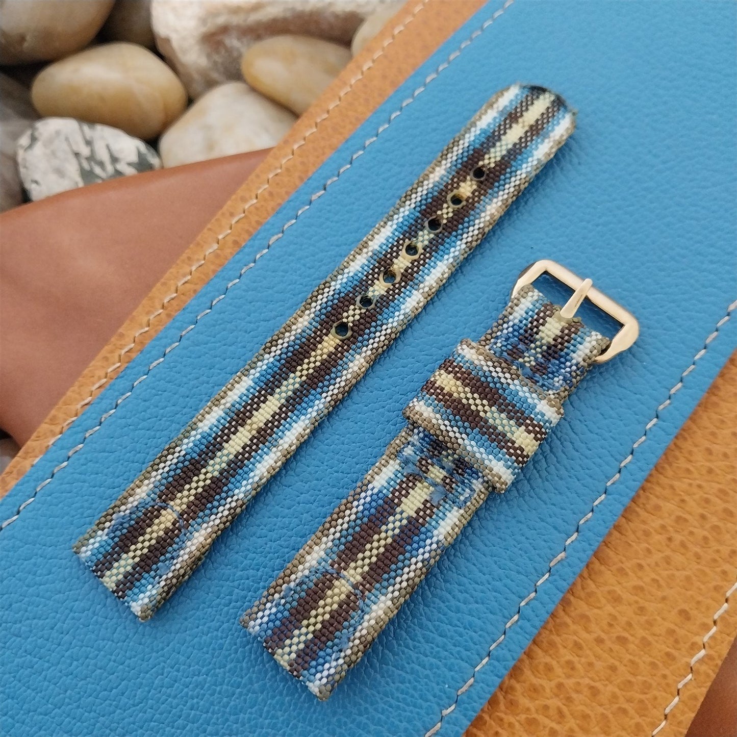 5/8" Blue & Yellow Madras Plaid Tropical Nylon Unused 1950s Vintage Watch Band