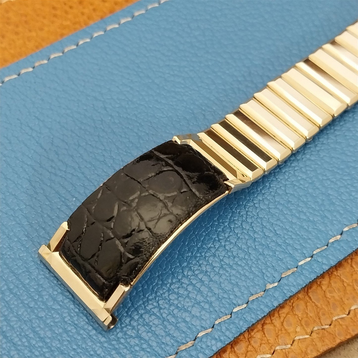 Kreisler Gold-Filled & Alligator Grain Classic Unused 1950s Vintage Watch Band