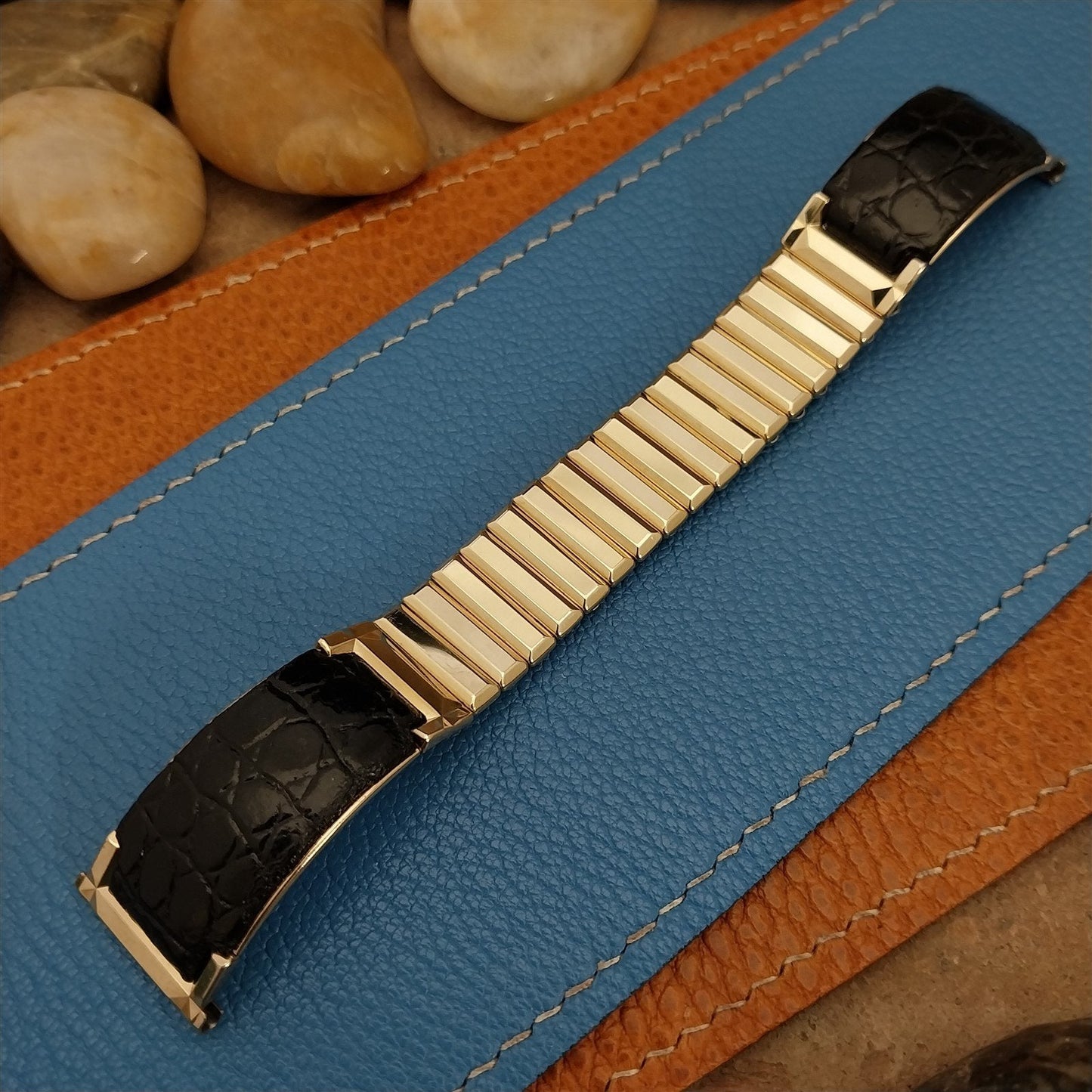 Kreisler Gold-Filled & Alligator Grain Classic Unused 1950s Vintage Watch Band