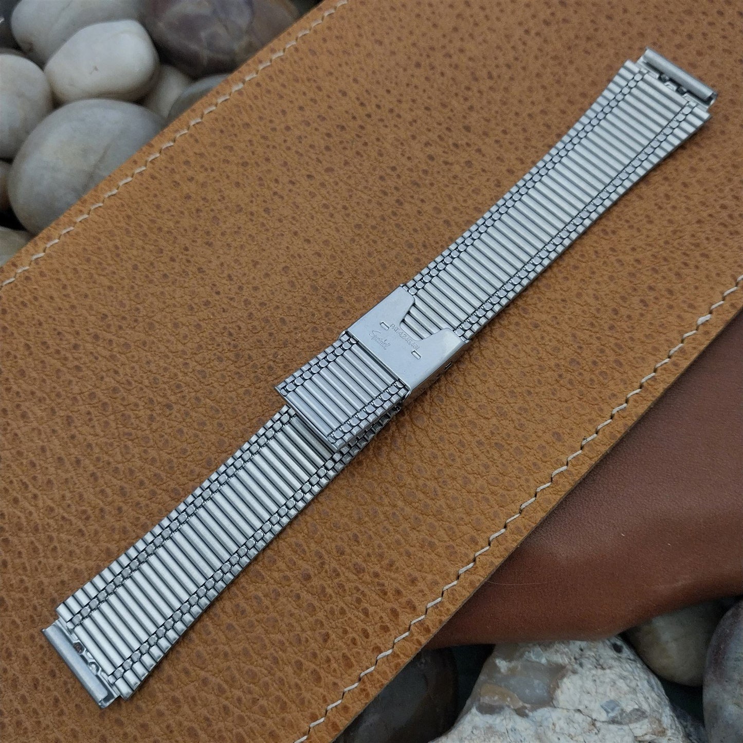 17.2mm Flared Stainless & Gold-Plated LED LCD nos 1970s-1980s Vintage Watch Band