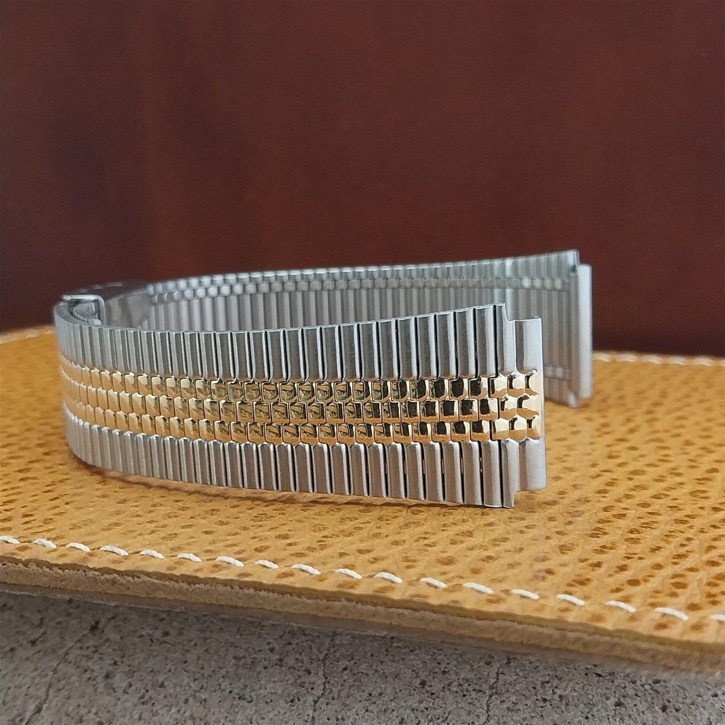 17.2mm Flared Stainless & Gold-Plated LED LCD nos 1970s-1980s Vintage Watch Band