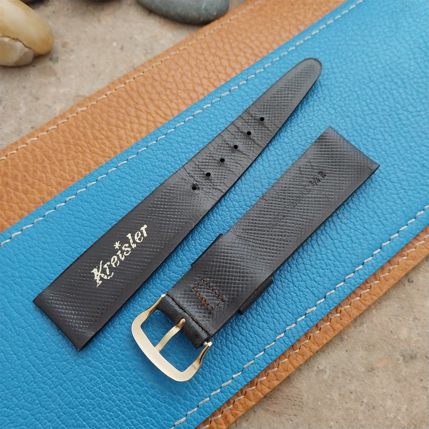 3/4" Kreisler Trapeze Tapered Brown Saddle Leather Classic Vintage Watch Strap