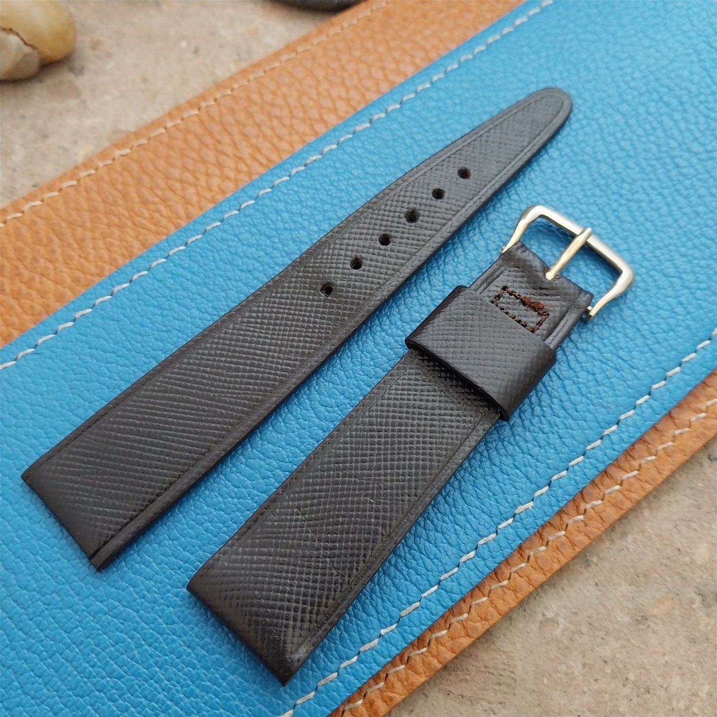 3/4" Kreisler Trapeze Tapered Brown Saddle Leather Classic Vintage Watch Strap