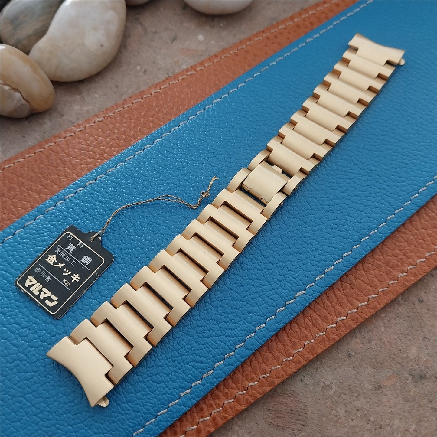 19mm Maruman 22k Gold-Plate Heavy Solid-Link Unused nos 1970s Vintage Watch Band