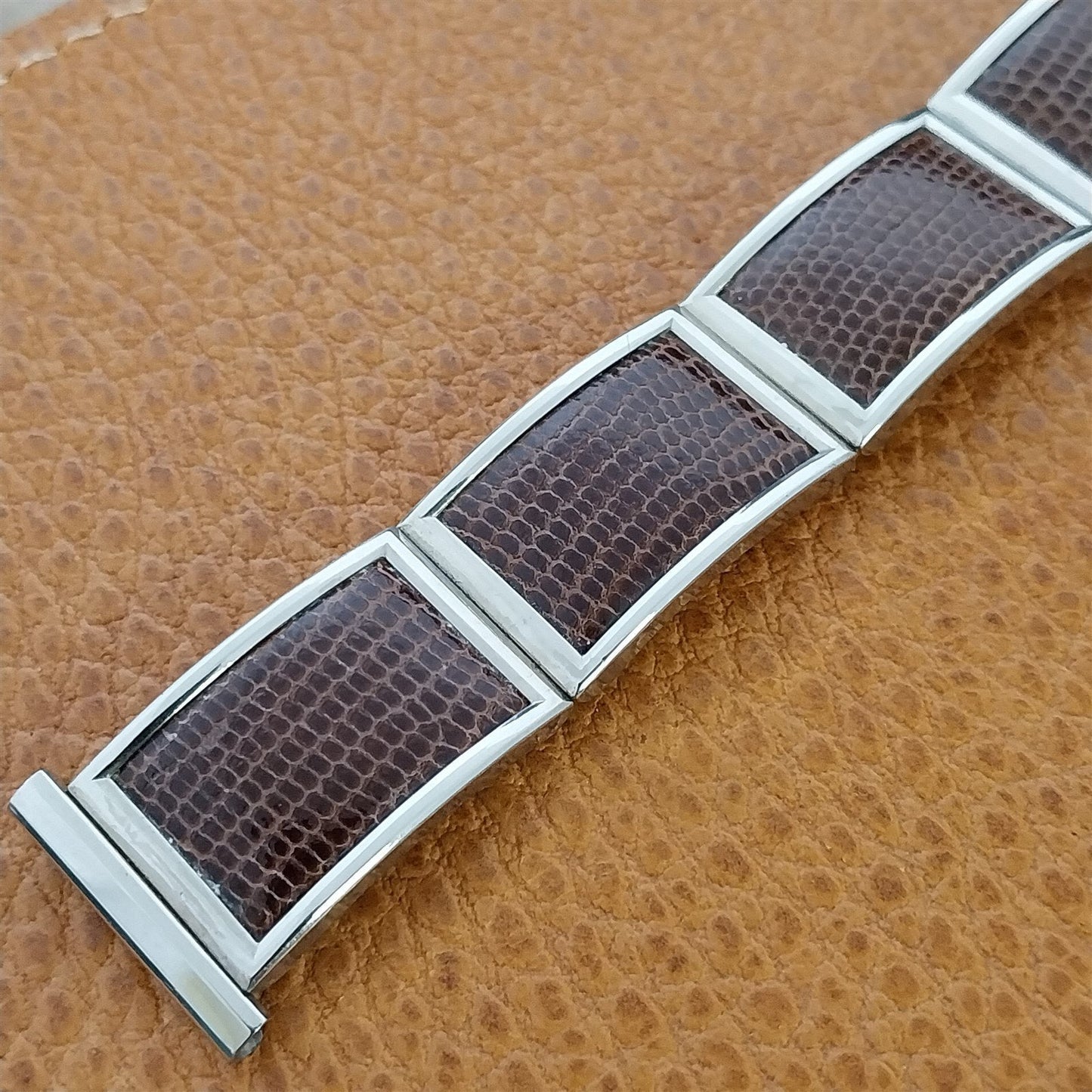 1950s Speidel White Gold-Fill & Lizard Classic Unused MCM nos Vintage Watch Band