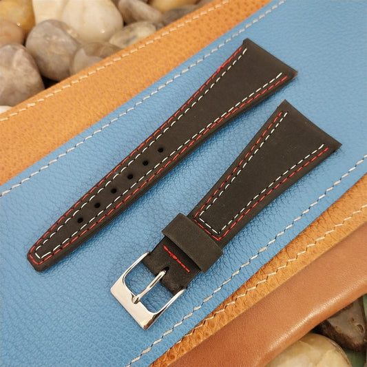 24mm Black Corfam Contrast Stitch Classic Tapered Unused nos Vintage Watch Band