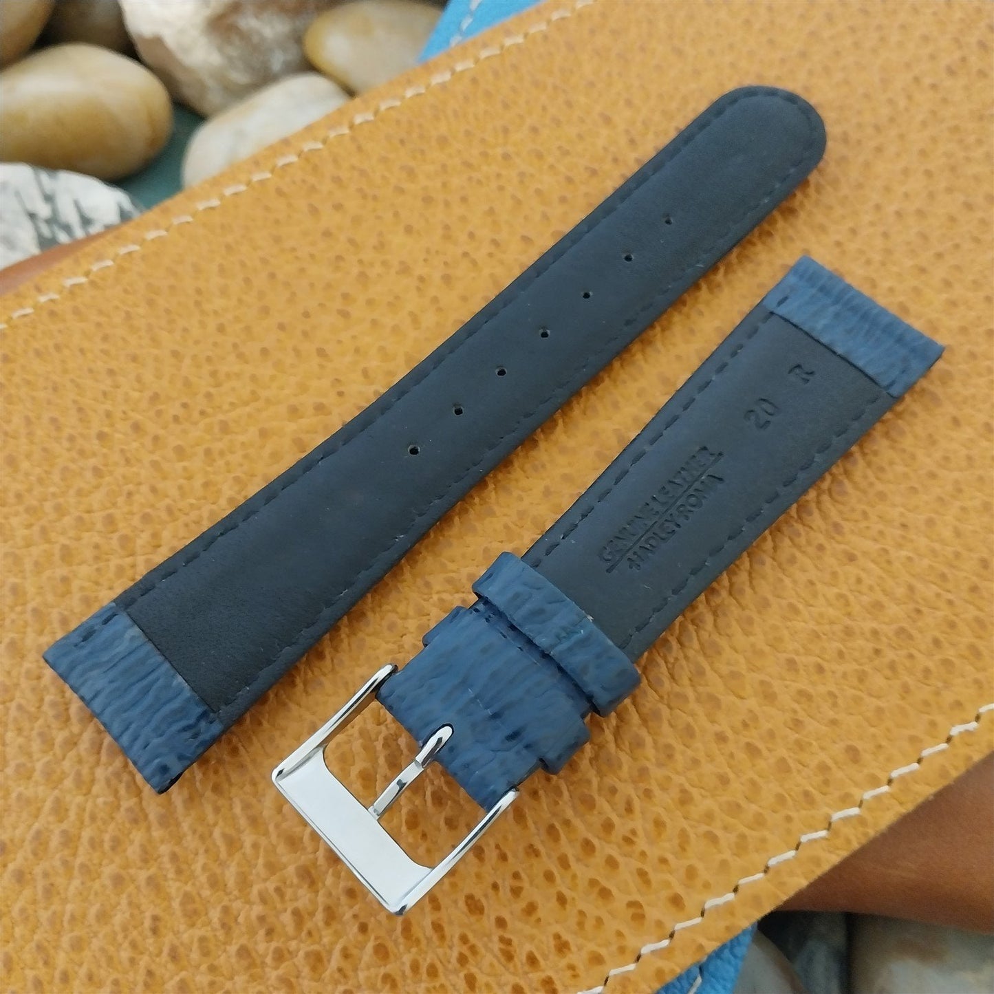 20mm Hadley Roma Tapered 20/16 Blue Imitation Shark Unused Leather Watch Band