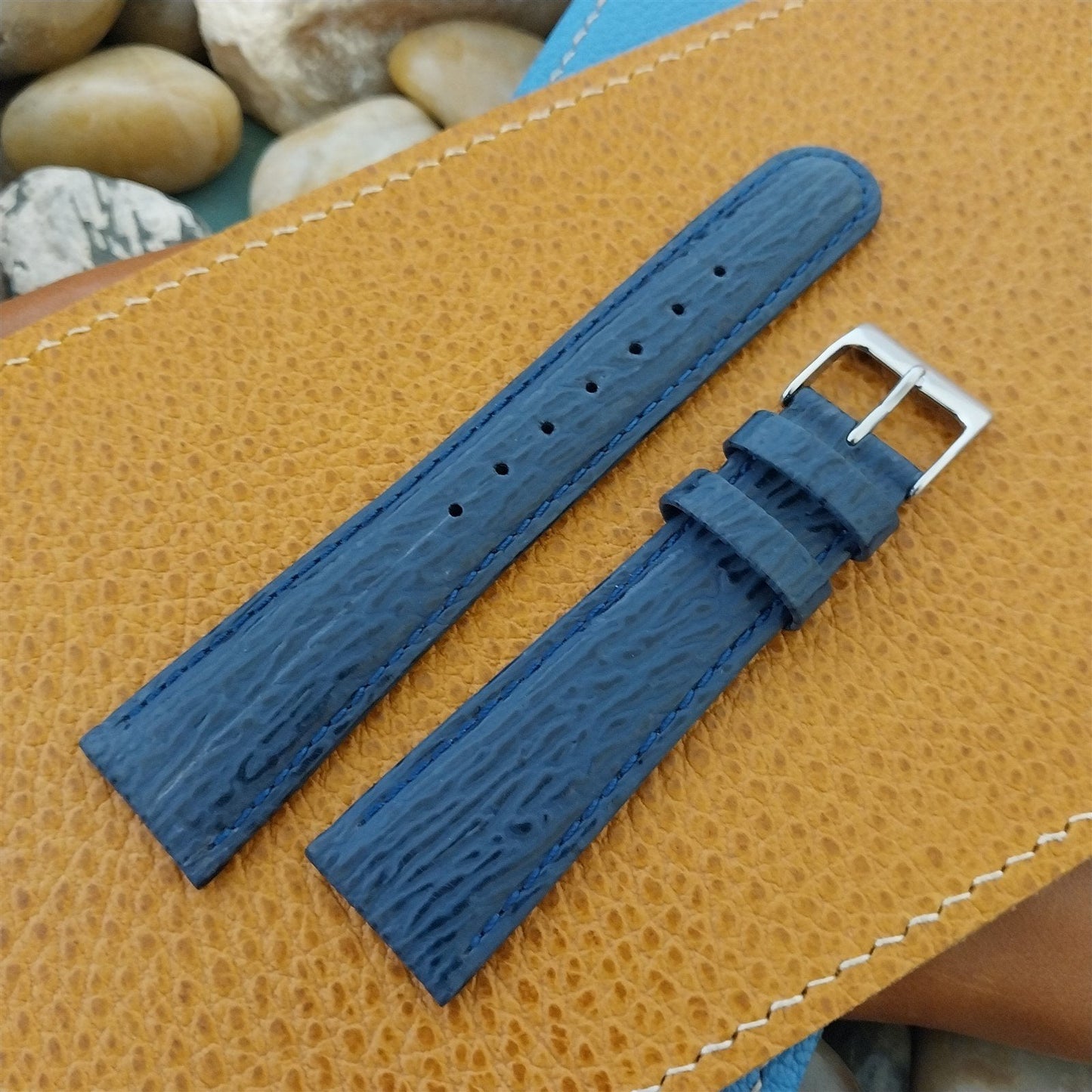 20mm Hadley Roma Tapered 20/16 Blue Imitation Shark Unused Leather Watch Band