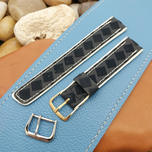 3/4" 19mm Blue Corfam & White Leather unused nos 1960s-1970s Vintage Watch Band