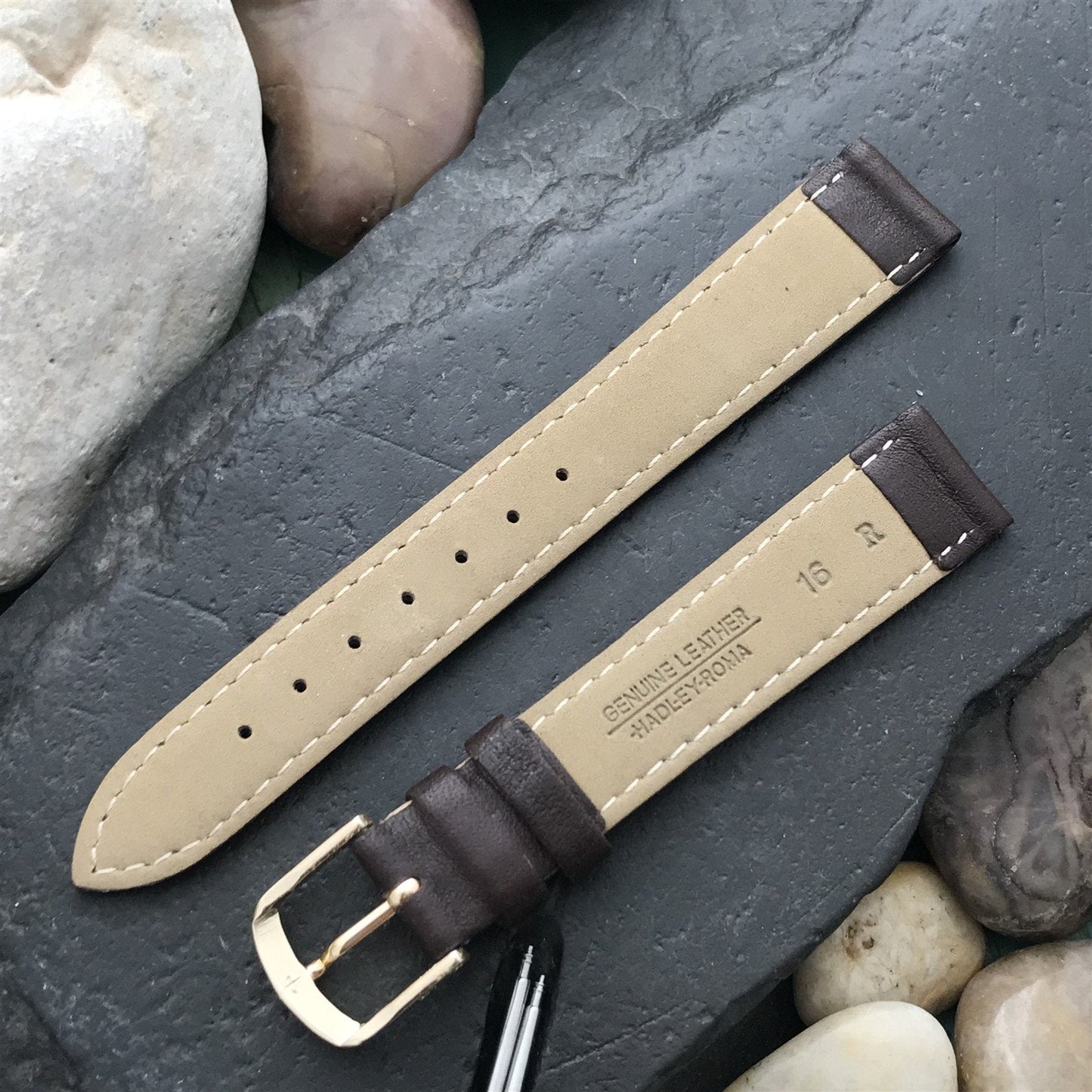 16mm 5/8" Leather Hadley Roma Tapered Leather nos Unused Watch Band