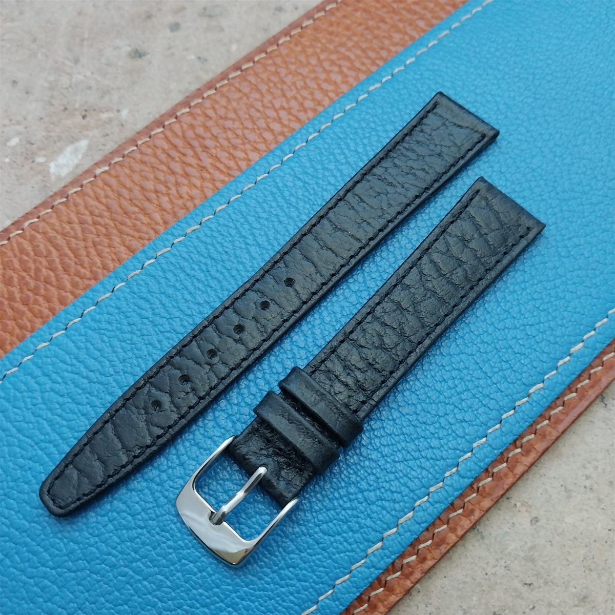 16mm Hadley Roma Black Tapered Leather 16/14 NOS Vintage Watch Strap