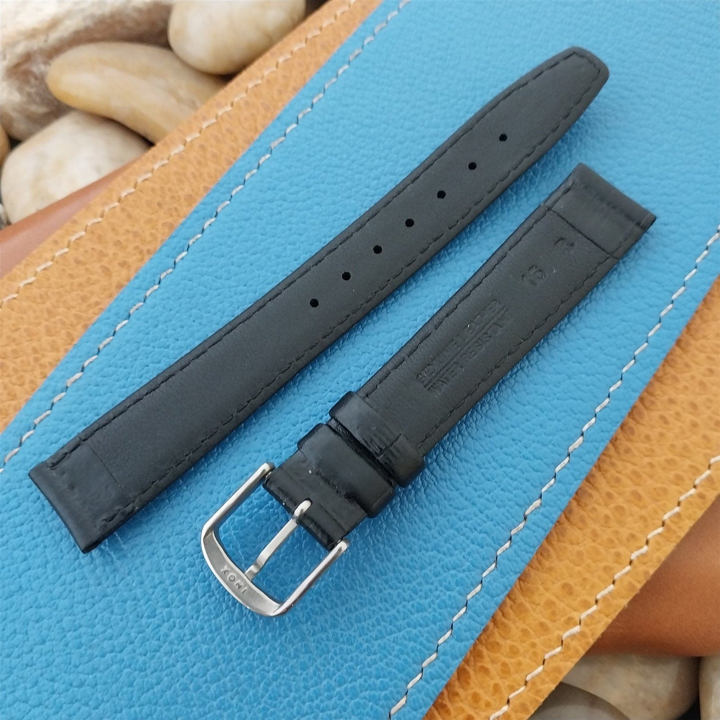 16mm Hadley Roma Black Leather Tapered 16/14 nos unused Vintage Watch Band