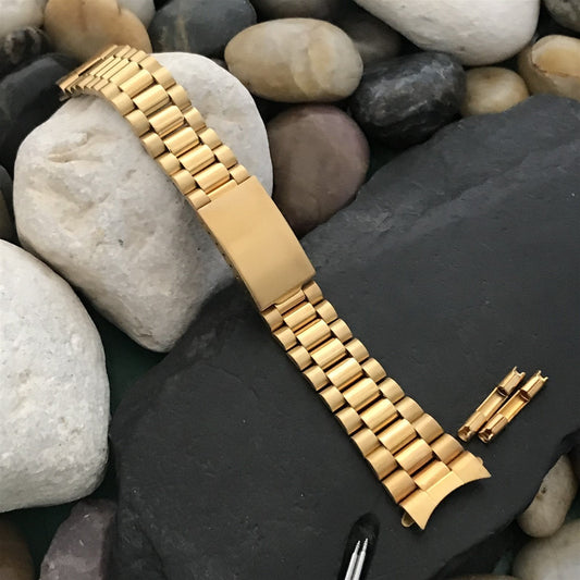 20mm Curved-End Yellow Gold-Tone President Speidel Hirsch Unused Watch Band