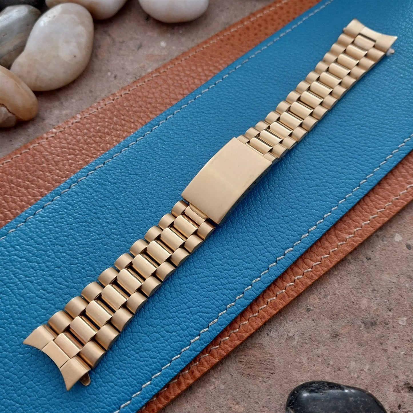 20mm Gold-Tone President Curved & Straight End Speidel Hirsch Unused Watch Band