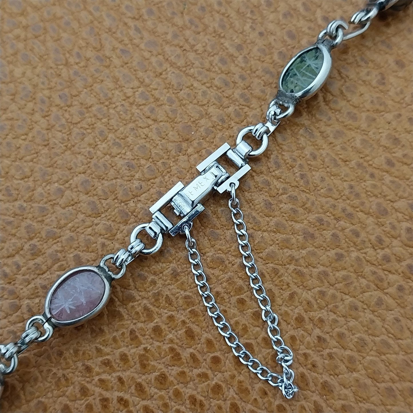 Classic Carved Stone Scarab & White Gold-Filled Ladies 1960s Vintage Watch Band