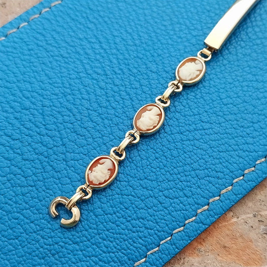 Vintage Gold-Filled Carved Shell Cameo Ladis 1960s Cocktail Watch Band